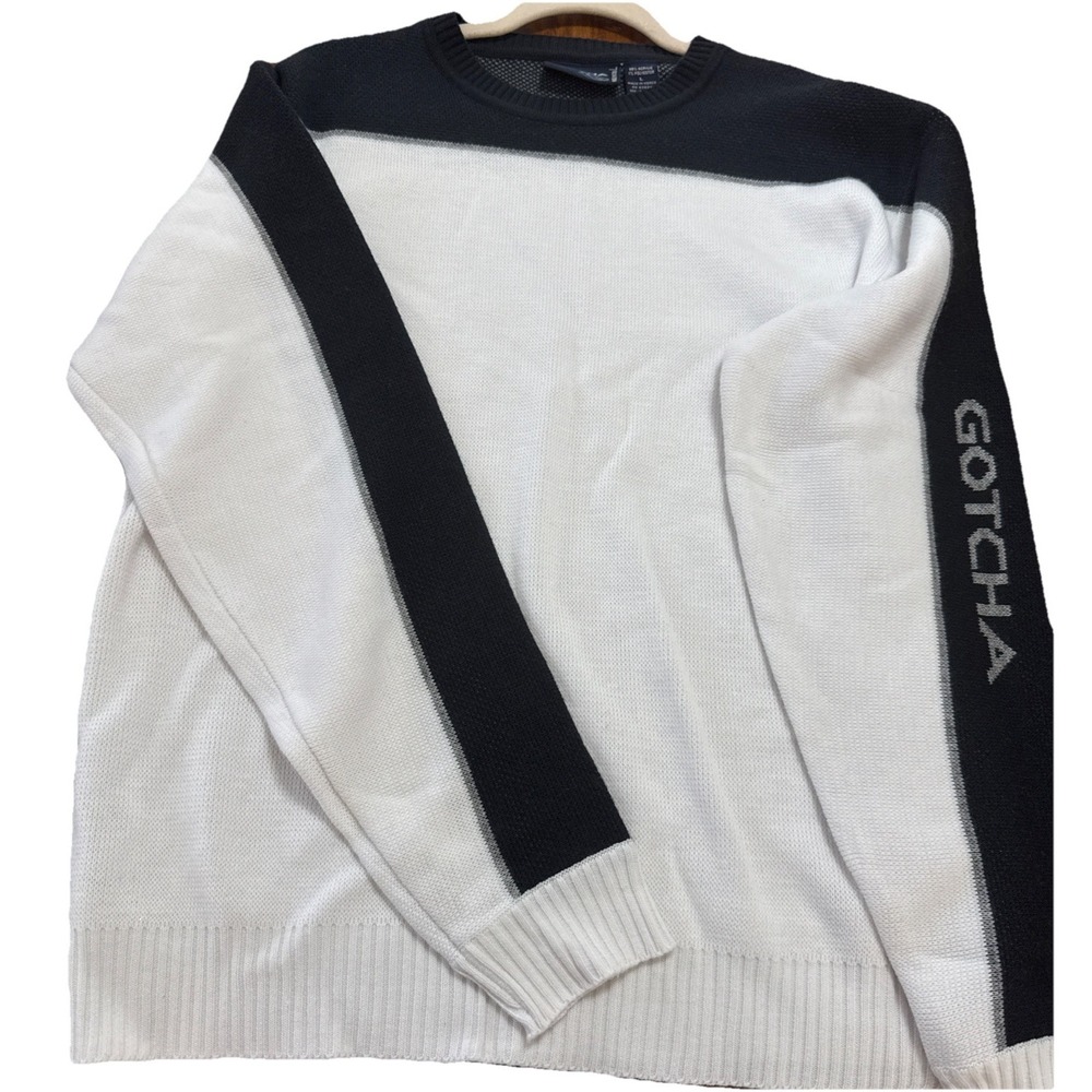 Gotcha Sweater Mens Large Black White Colorblock Crewneck Pullover Knit